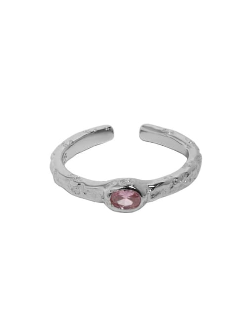 White gold [pink stone] 925 Sterling Silver Cubic Zirconia Geometric Vintage Band Ring